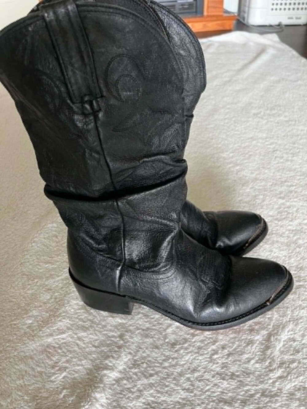 Vintage Durango Black Leather Slouch Western Cowboy Boots Men's size 7EE